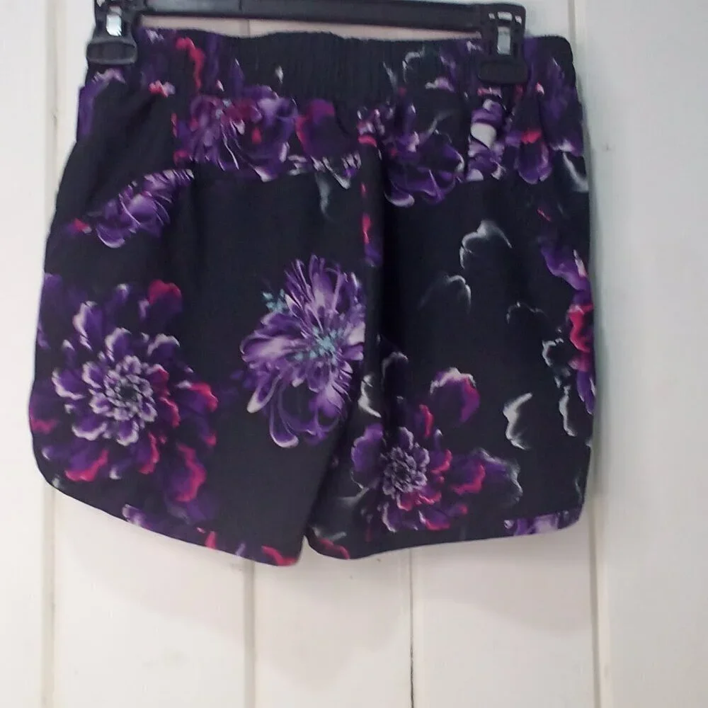 Avia Shorts Women XS 0-2 Running Active Athletic Liner Pattern Black Purple
